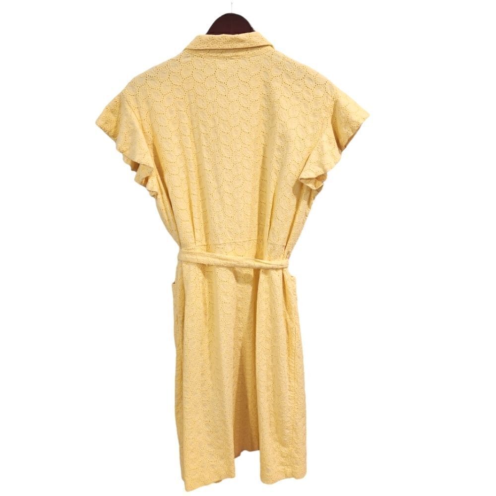 Calvin Klein Eyelet Shirt Dress Flutter Sleeve Belt Yellow 12 Women's - Picture 6 of 8